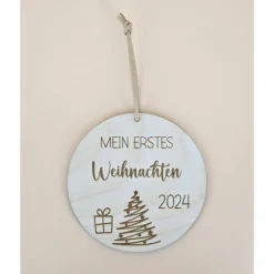 Anhänger Meilenstein Mein erstes Weihnachten für Weihnachtsbaum Christbaum Tannenbaum Weihnachtskugel Geschenk Baby Holz