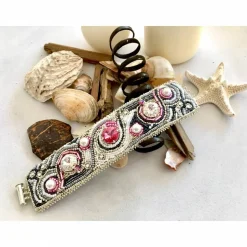 Armband handgestickt mit Kristallen und Glasperlen - Hochzeits-Schmuck