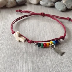 Armband mit bunte Rocailles, Kreuz und Fisch