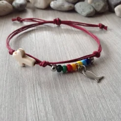 Armband mit bunte Rocailles, Kreuz und Fisch