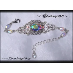 Armband mit irisierenden Strasssteinen als Brautgeschenk, für Brautjunfern, Armschmuck mit großem Cabochon