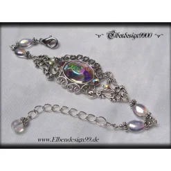 Armband mit irisierenden Strasssteinen als Brautgeschenk, für Brautjunfern, Armschmuck mit großem Cabochon