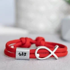 Armband personalisiert mit Gravur handgestempelt zur Taufe, Kommunion, Geburtstag, Schulanfang, Konfirmation, ichthys, Kreuz