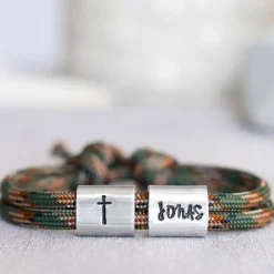 Armband personalisiert mit Gravur handgestempelt zur Taufe, Kommunion, Geburtstag, Schulanfang, Konfirmation, ichthys, Kreuz