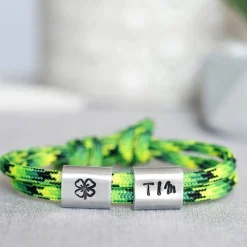 Armband personalisiert mit Gravur handgestempelt zur Taufe, Kommunion, Geburtstag, Schulanfang, Konfirmation, ichthys, Kreuz