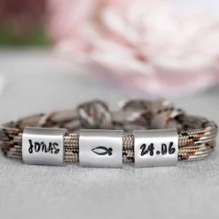 Armband personalisiert mit Gravur handgestempelt zur Kommunion, Geburtstag, Schulanfang, Konfirmation, Lebe Liebe Lache, Herrenarmband, Namensarmband