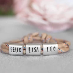 Armband personalisiert mit Gravur handgestempelt zur Kommunion, Geburtstag, Schulanfang, Konfirmation, Lebe Liebe Lache, Herrenarmband, Namensarmband