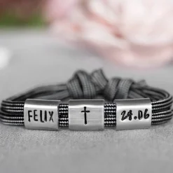 Armband personalisiert mit Gravur handgestempelt zur Kommunion, Geburtstag, Schulanfang, Konfirmation, Lebe Liebe Lache, Herrenarmband, Namensarmband