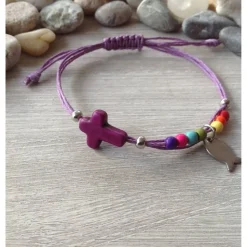 Armband zur Kommunion / Konfirmation mit Kreuz und Fisch / Regenbogen