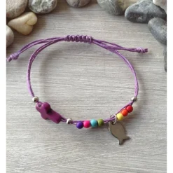 Armband zur Kommunion / Konfirmation mit Kreuz und Fisch / Regenbogen