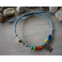 Armband zur Kommunion / Konfirmation mit Kreuz und Fisch / Regenbogen