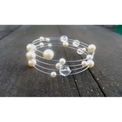 Armreif vierreihig, Perlen, Kristall, Glitzerarmband,