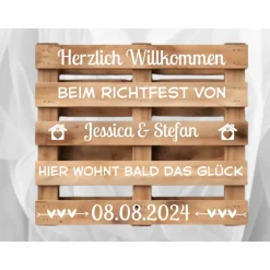 Aufkleber für Palette Richtfest , Palettenaufkleber Bauherren Partyschild, personalisiert