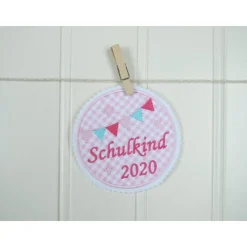 Aufnäher Schulkind Button Applikation Bügelbild einschulung erster schultag rosa pink türkise kariert Pferd, Pony, Einho