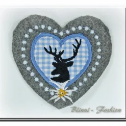Aufnäher Tracht - HIRSCH IM HERZ- Aufnäher Applikation gestickt Oktoberfest, Farbwahl