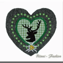 Aufnäher Tracht - HIRSCH IM HERZ- Aufnäher Applikation gestickt Oktoberfest, Farbwahl
