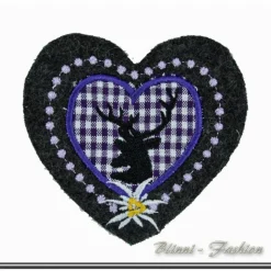 Aufnäher Tracht - HIRSCH IM HERZ- Aufnäher Applikation gestickt Oktoberfest, Farbwahl