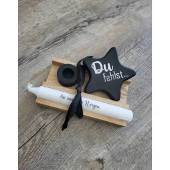 Aufrichtiges Beileid * GeschenkSet * Für immer im * Ster * Holzverpackung * Kerzenhalter * Kerze