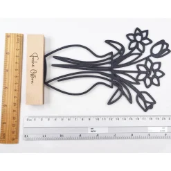 Aufsteller Blumen in Vase Lineart 3D-Druck Schwarz mit Holzsockel 