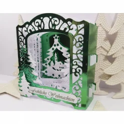 Aufwändige Weihnachts-Karte Aufstell- Karte Diorama glänzend grün dreidimensional