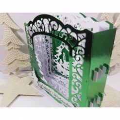 Aufwändige Weihnachts-Karte Aufstell- Karte Diorama glänzend grün dreidimensional