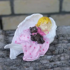 Baby Mädchen mit Teddy in Engelsflügel gebettet, handbemalt
