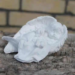 Baby Mädchen mit Teddy in Engelsflügel gebettet, zum selbst bemalen