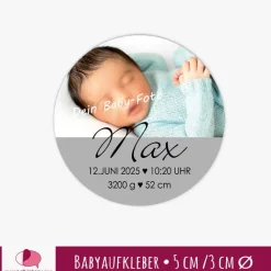 Babyaufkleber zur Geburt | personalisierbar mit Babyfoto und Geburtsdaten