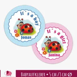 Babyaufkleber zur Geburt | Kleiner Marienkäfer