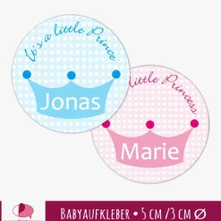 Babyaufkleber zur Geburt | Prinz - Prinzessin - Krone