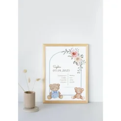 Babygeschenk zur Geburt personalisiert | Geschenkidee zur Geburt | Poster fürs Kinderzimmer Bär | Babygeschenk | Geburts
