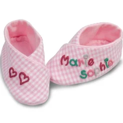 Babyschuhe rosa kariert mit Namen personalisiertes Taufgeschenk Geschenk zur Geburt für Mädchen