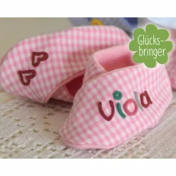 Babyschuhe rosa kariert mit Namen personalisiertes Taufgeschenk Geschenk zur Geburt für Mädchen