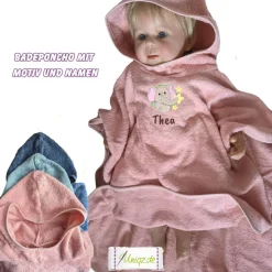Badeponcho mit Namen und Wunschmotiv, Geschenkidee - Taufe - Geburt