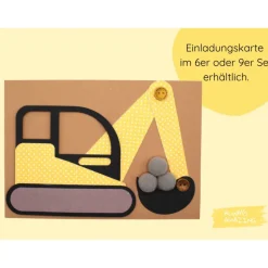 Bagger Einladungskarte Kindergeburtstag | Bagger basteln | Bagger Kindergeburtstag | Baustelle Kindergeburtstag | Gelber