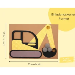 Bagger Einladungskarte Kindergeburtstag | Bagger basteln | Bagger Kindergeburtstag | Baustelle Kindergeburtstag | Gelber
