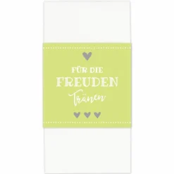 Banderolen Für die Freudentränen Hellgrün-Weiß zweiseitig bedruckt mit Klebepunkt zum Verschließen - Hochzeit Taschentuch Papierbanderole Taschentuchhalter