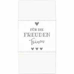 Banderolen Für die Freudentränen Grau-Weiß zweiseitig bedruckt mit Klebepunkt zum Verschließen - Hochzeit Taschentuch Papierbanderole Taschentuchhalter