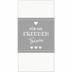 Banderolen Für die Freudentränen Grau-Weiß zweiseitig bedruckt mit Klebepunkt zum Verschließen - Hochzeit Taschentuch Papierbanderole Taschentuchhalter