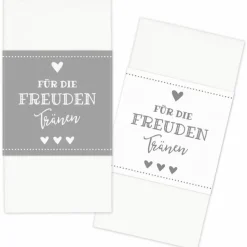 Banderolen Für die Freudentränen Grau-Weiß zweiseitig bedruckt mit Klebepunkt zum Verschließen - Hochzeit Taschentuch Papierbanderole Taschentuchhalter