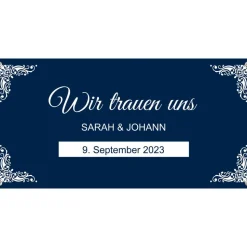Banner Hochzeit 100 x 50 cm - personalisierbar | weiße Ornamente - personalisierbar mit Wunschtext
