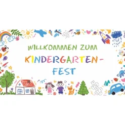 Banner Kinderevent 100 x 50 cm  | Kindergartenfest - bunte Kindermotive - Kinderzeichnung - Kindergartenabschluss