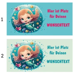 Banner Kinderparty - 100 x 50 cm | Niedliche Meerjungfrau mit kleinen Fischen - mit Wunschtext personalisierbar