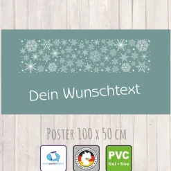 Banner Winterzeit 100 x 50 cm - personalisierbar | weiße Schneesterne - personalisierbar mit Wunschtext