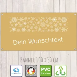 Banner Winterzeit 100 x 50 cm - personalisierbar | weiße Schneesterne - personalisierbar mit Wunschtext
