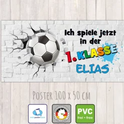Banner zur Einschulung - 100 x 50 cm | Fußball - Ich spiele jetzt in der 1. Klasse