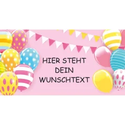 Banner zur Einschulung - Kinderparty - Jubiläum 100 x 50 cm | Bunte Luftballons - rosa