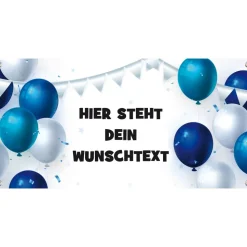 Banner zur Einschulung - Kinderparty - Jubiläum 100 x 50 cm | Bunte Luftballons - blau silbern