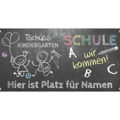 Banner zur Einschulung 100 x 50 cm | Tafeloptik Tschüss Kindergarten - Schule wir kommen