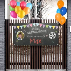 Banner zur Einschulung 100 x 50 cm | Tafeloptik Tschüss Kindergarten - Schule wir kommen